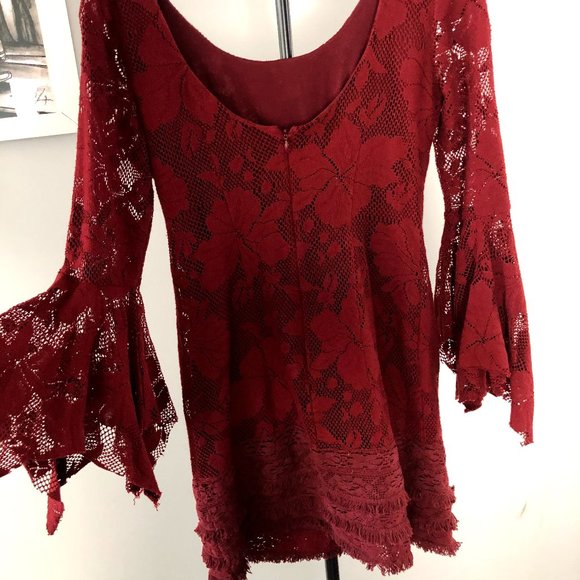 Free People Red Boho Sequin Ruffle Dress - Picture 5 of 16